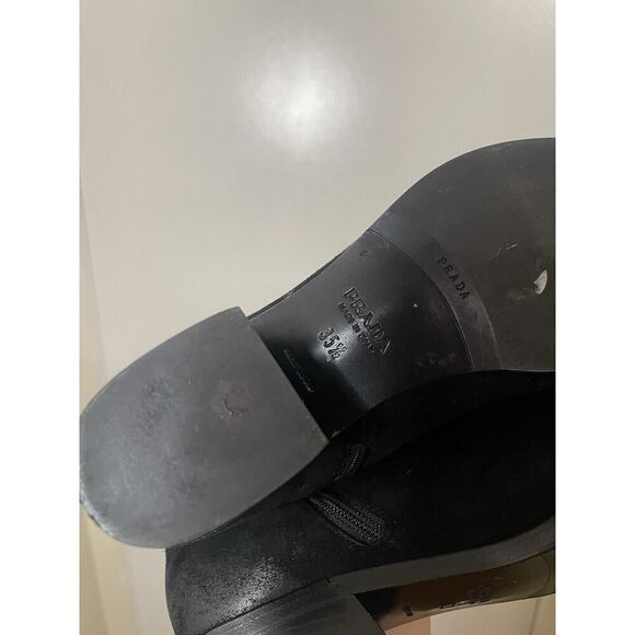 PRADA black suede leather western mid calf heeled boot size 35.5 US 5.5 - Picture 13 of 16